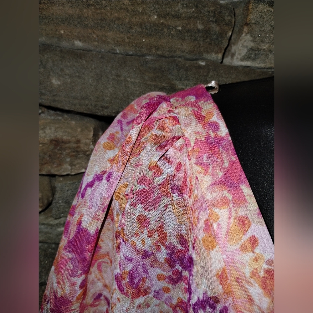 Maison Tara NWOT pink orange chiffon floral dress size 12, lined - Picture 3 of 10